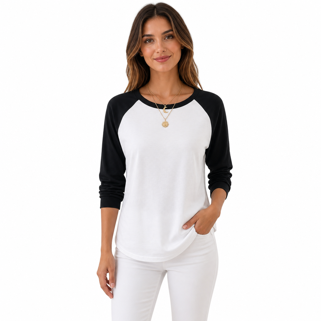 💋Geniet van een 30-daags probleemloos retourbeleid!✅️Casueel los dames T-shirt met ronde hals, lange mouwen en kleurenblok