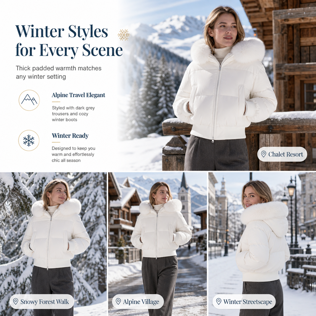 🔥Gratis verzending✈️Dames Winter Korte Gewatteerde Jas met Bontkraag en Capuchon
