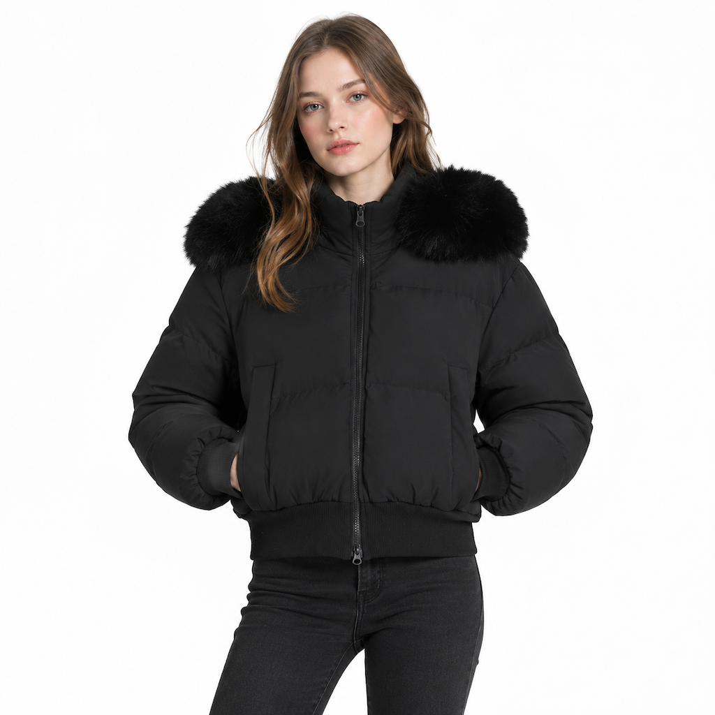 🔥Gratis verzending✈️Dames Winter Korte Gewatteerde Jas met Bontkraag en Capuchon