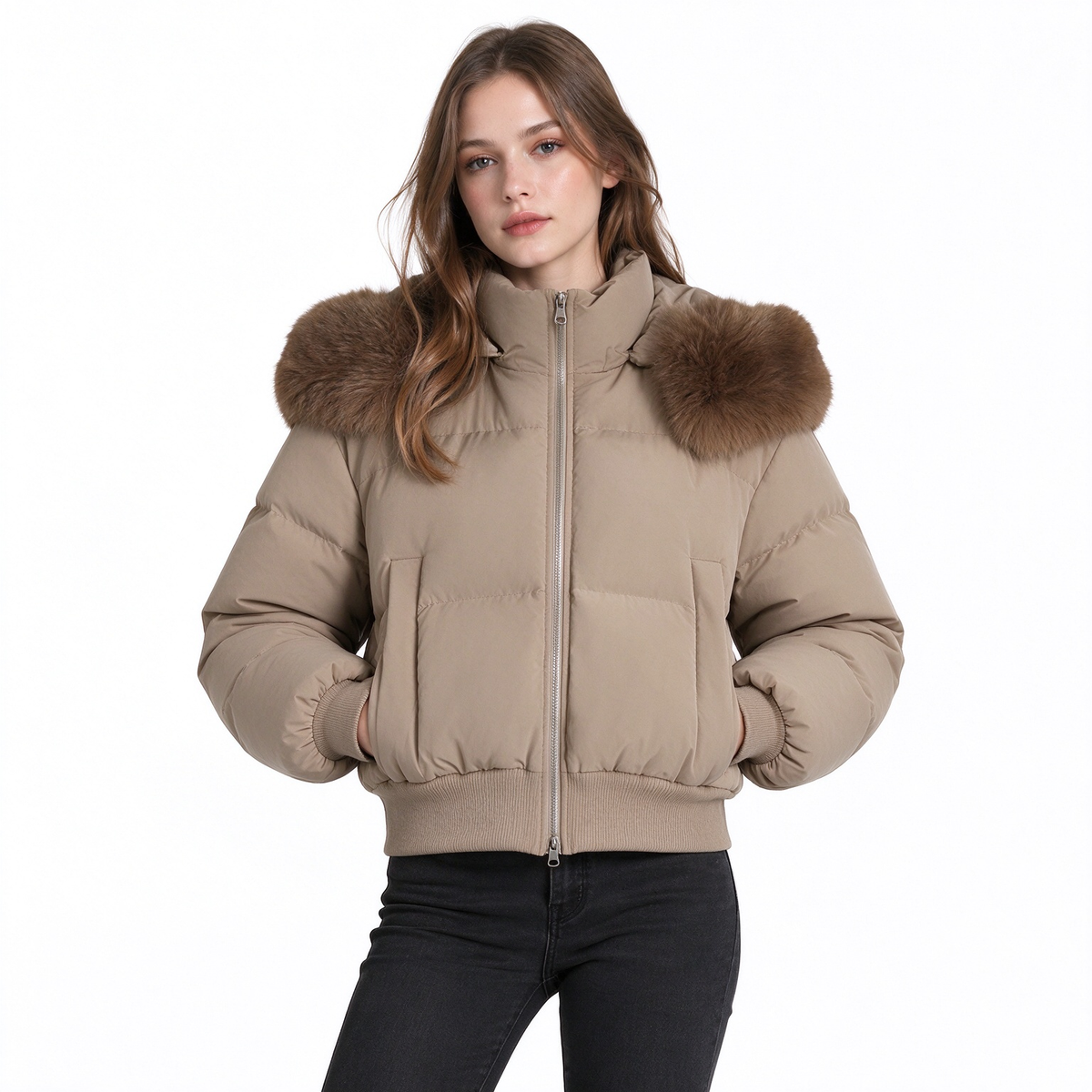 🔥Gratis verzending✈️Dames Winter Korte Gewatteerde Jas met Bontkraag en Capuchon