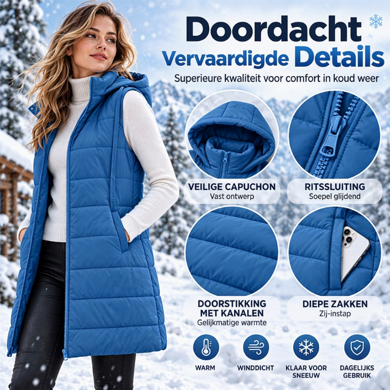 🔥Gratis verzending✈️Dames middel-lengte capuchon gewatteerd vest