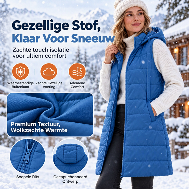🔥Gratis verzending✈️Dames middel-lengte capuchon gewatteerd vest