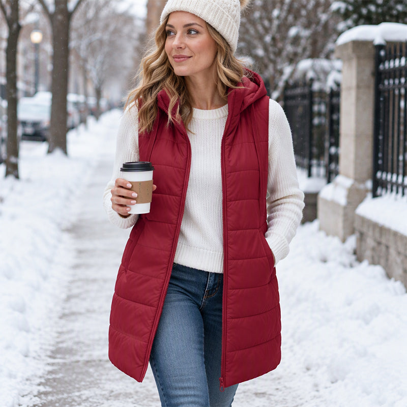 🔥Gratis verzending✈️Dames middel-lengte capuchon gewatteerd vest