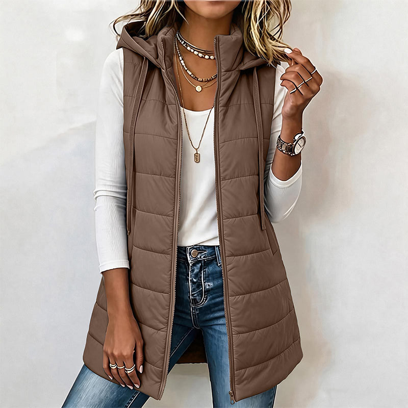 🔥Gratis verzending✈️Dames middel-lengte capuchon gewatteerd vest