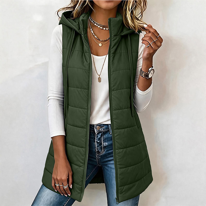 🔥Gratis verzending✈️Dames middel-lengte capuchon gewatteerd vest