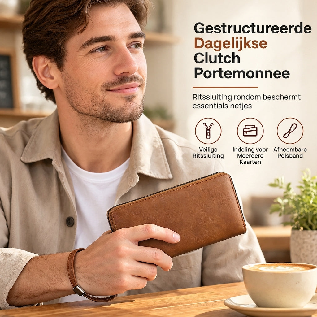 🔥Populair product ！✨Heren Lange Ritsportemonnee Groot Capaciteit Multifunctionele Kaarthouder Klemtas