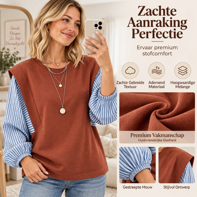 😍Vrouwen Casual Patchwork Lange Mouwen Top