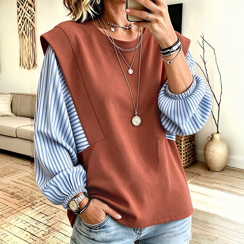 😍Vrouwen Casual Patchwork Lange Mouwen Top