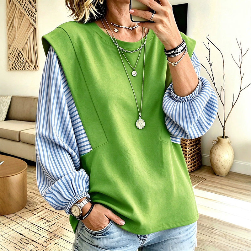 😍Vrouwen Casual Patchwork Lange Mouwen Top