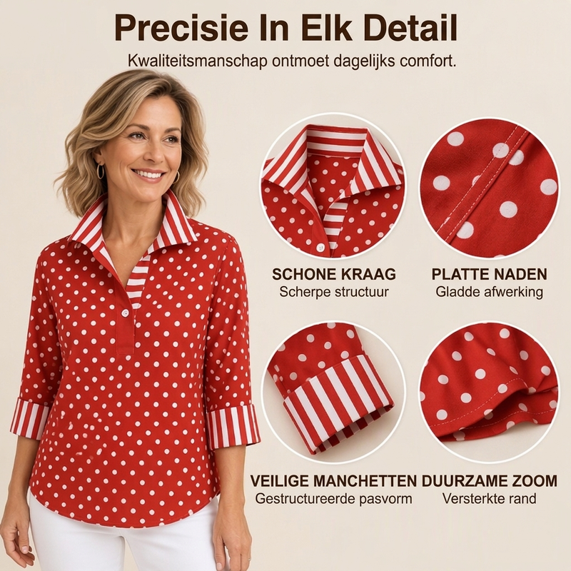 🔥Gratis verzending✈️Damespolkashirt met gestreepte kraag