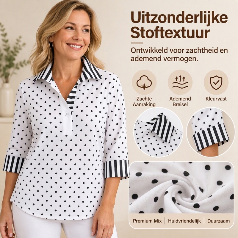 🔥Gratis verzending✈️Damespolkashirt met gestreepte kraag