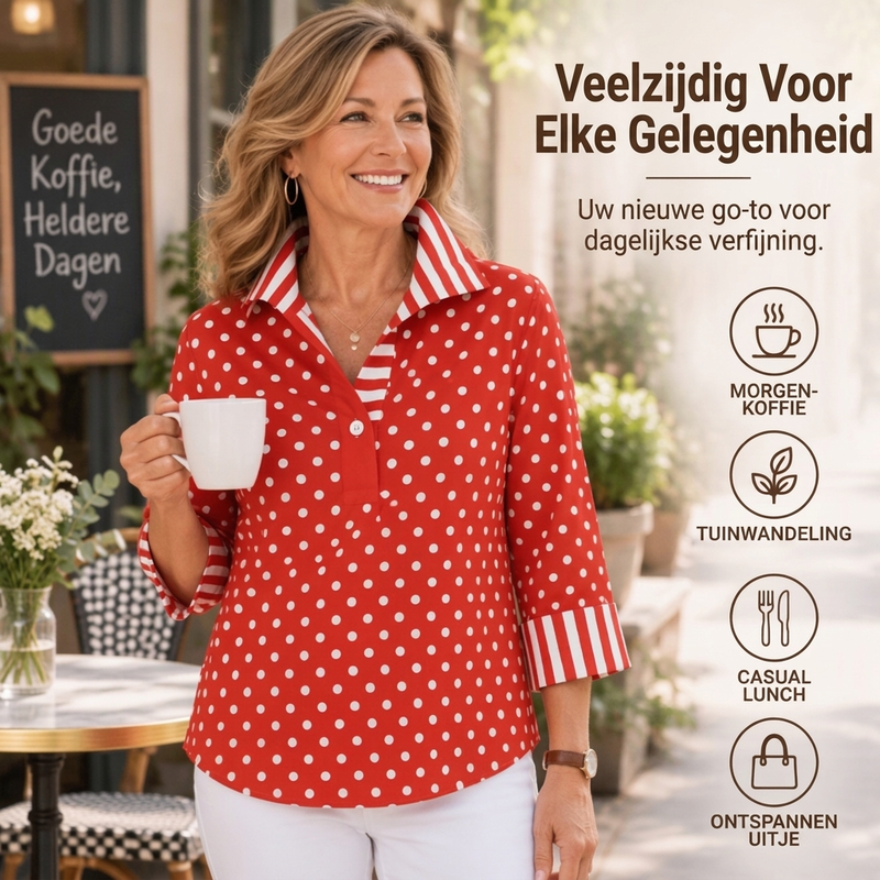 🔥Gratis verzending✈️Damespolkashirt met gestreepte kraag