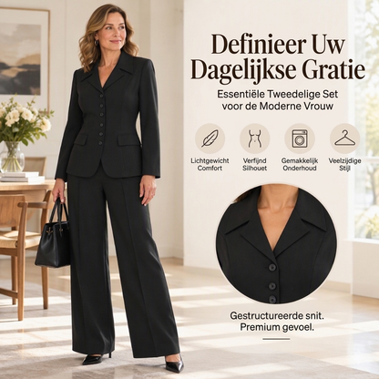 🔥Gratis verzending✈️Elegante damesblazer met taille en wijde pantalon set