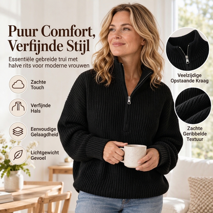 🔥Gratis verzending✈️Dames gebreide trui met opstaande kraag en halve rits
