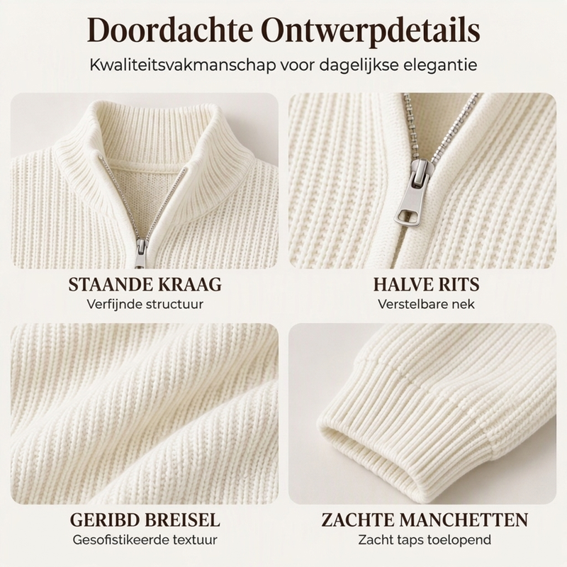 🔥Gratis verzending✈️Dames gebreide trui met opstaande kraag en halve rits