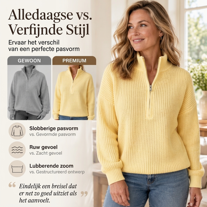 🔥Gratis verzending✈️Dames gebreide trui met opstaande kraag en halve rits