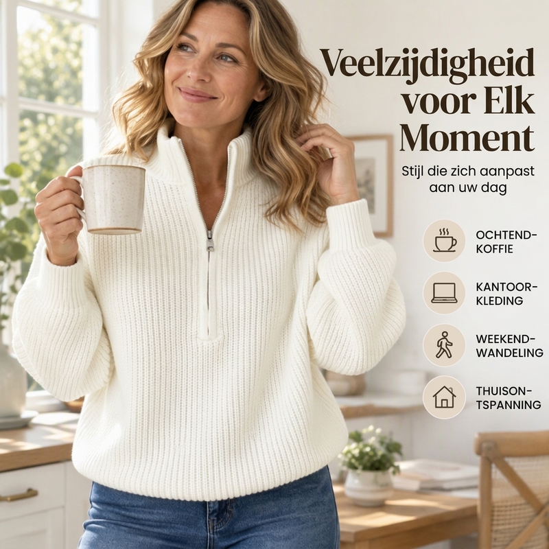 🔥Gratis verzending✈️Dames gebreide trui met opstaande kraag en halve rits