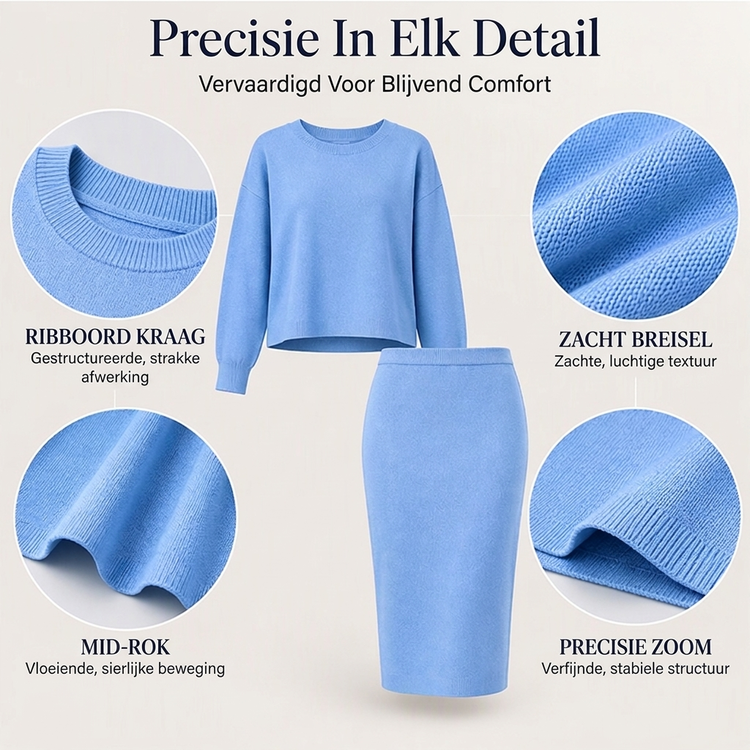 Dames gebreid ensemble met ronde hals top en midirok