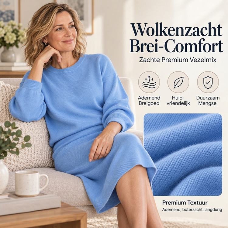 Dames gebreid ensemble met ronde hals top en midirok