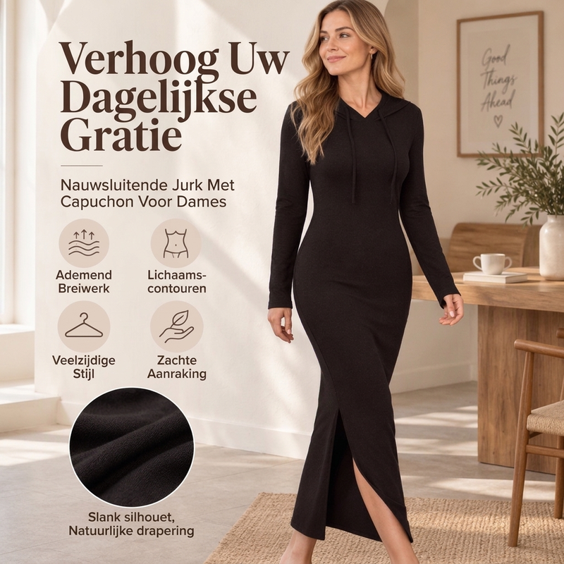 🔥Gratis verzending✈️Vrouwen Bodycon Jurk met Capuchon en Slim Fit