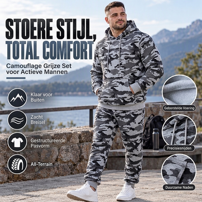 🔥Gratis verzending✈️Heren set van camouflage hoodie en broek met pluche voering
