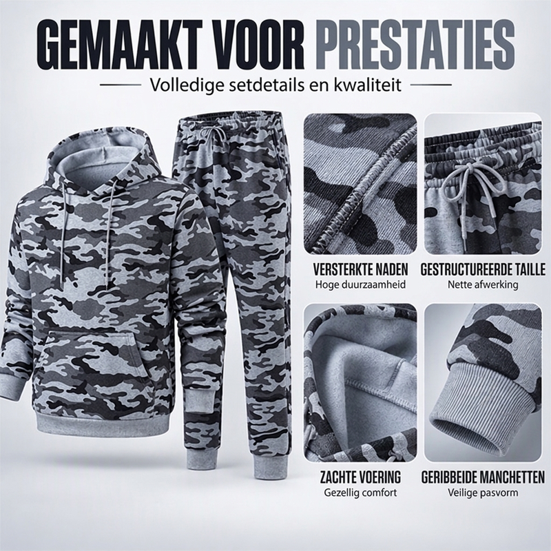 🔥Gratis verzending✈️Heren set van camouflage hoodie en broek met pluche voering