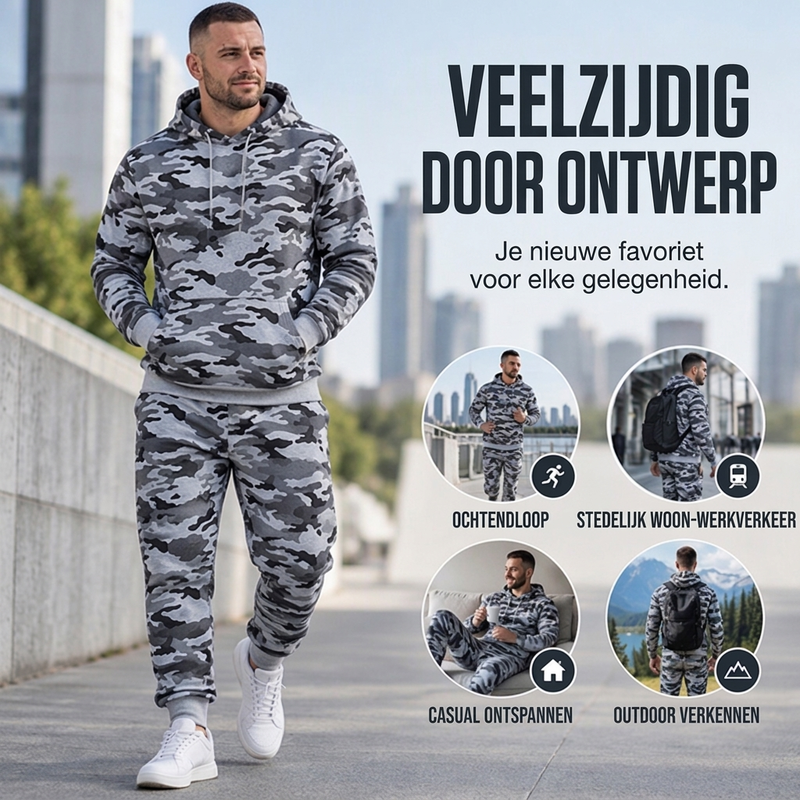 🔥Gratis verzending✈️Heren set van camouflage hoodie en broek met pluche voering