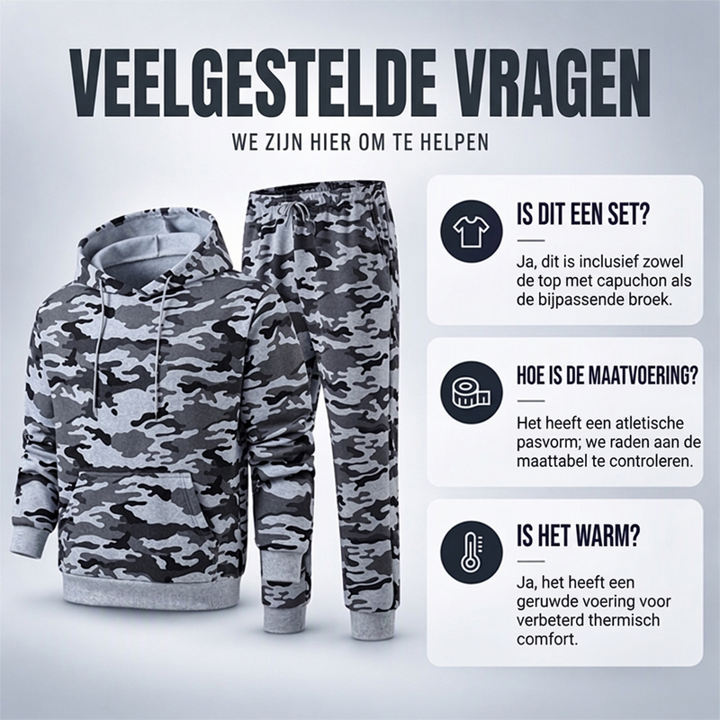 🔥Gratis verzending✈️Heren set van camouflage hoodie en broek met pluche voering