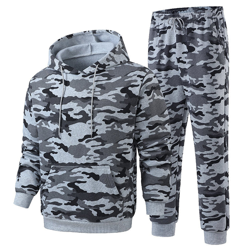 🔥Gratis verzending✈️Heren set van camouflage hoodie en broek met pluche voering