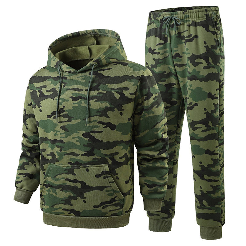 🔥Gratis verzending✈️Heren set van camouflage hoodie en broek met pluche voering