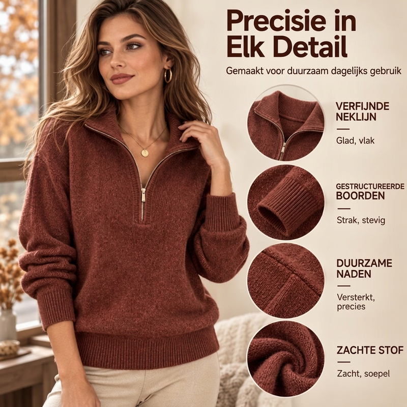 🔥Gratis verzending✈️Vrouwen Casual Effen Kleur Halve Rits Trui