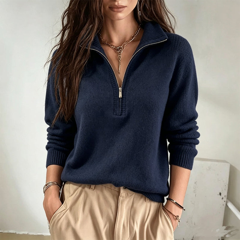 🔥Gratis verzending✈️Vrouwen Casual Effen Kleur Halve Rits Trui