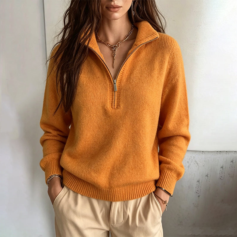 🔥Gratis verzending✈️Vrouwen Casual Effen Kleur Halve Rits Trui