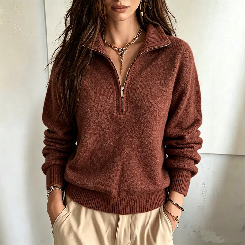 🔥Gratis verzending✈️Vrouwen Casual Effen Kleur Halve Rits Trui