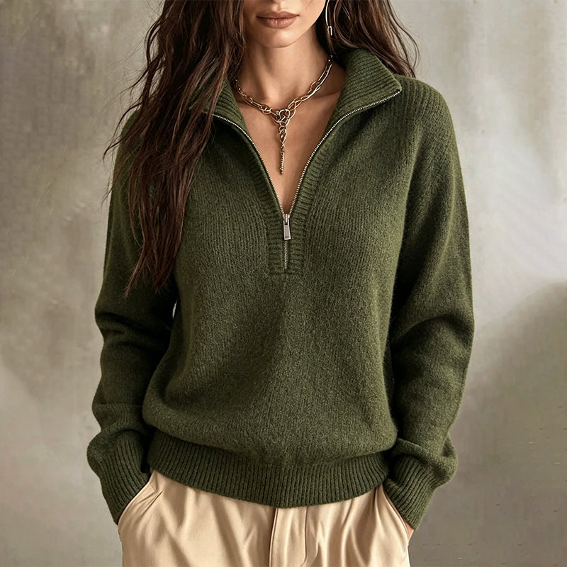 🔥Gratis verzending✈️Vrouwen Casual Effen Kleur Halve Rits Trui