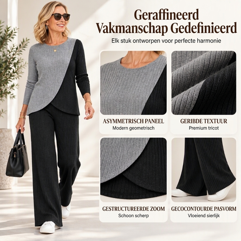 🔥Gratis verzending✈️Vrouwen casual kleurblok geribbelde gebreide 2-delige set