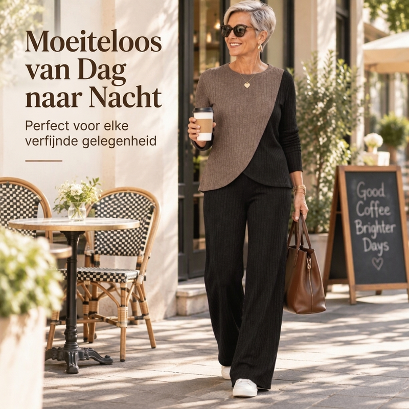 🔥Gratis verzending✈️Vrouwen casual kleurblok geribbelde gebreide 2-delige set