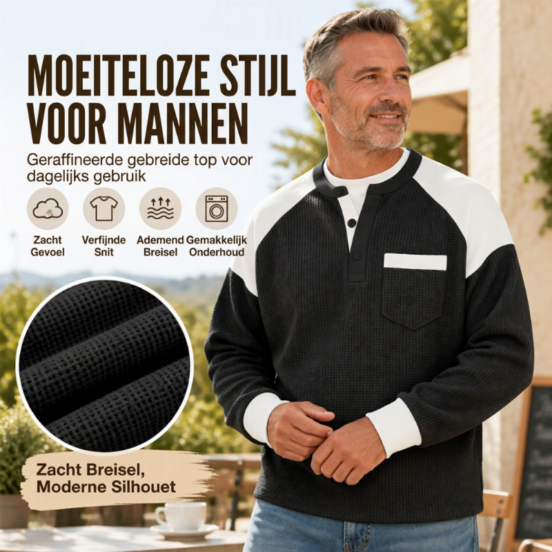 🔥Gratis verzending✈️Heren casual geblokte wafelgebreide henley-top