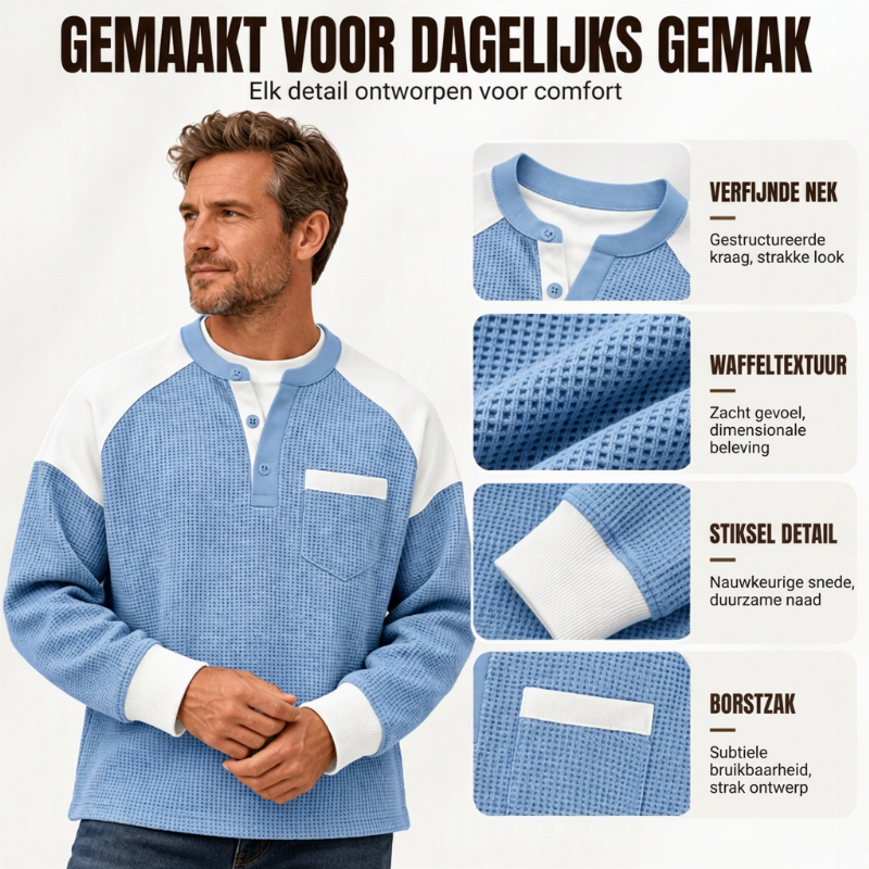 🔥Gratis verzending✈️Heren casual geblokte wafelgebreide henley-top