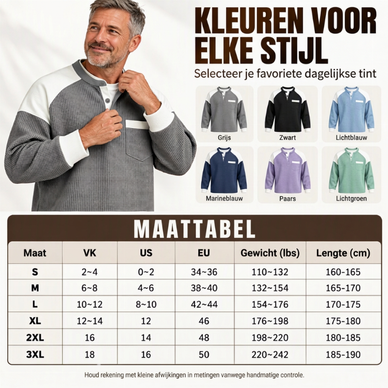 🔥Gratis verzending✈️Heren casual geblokte wafelgebreide henley-top