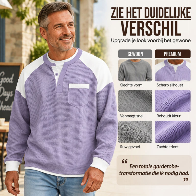 🔥Gratis verzending✈️Heren casual geblokte wafelgebreide henley-top