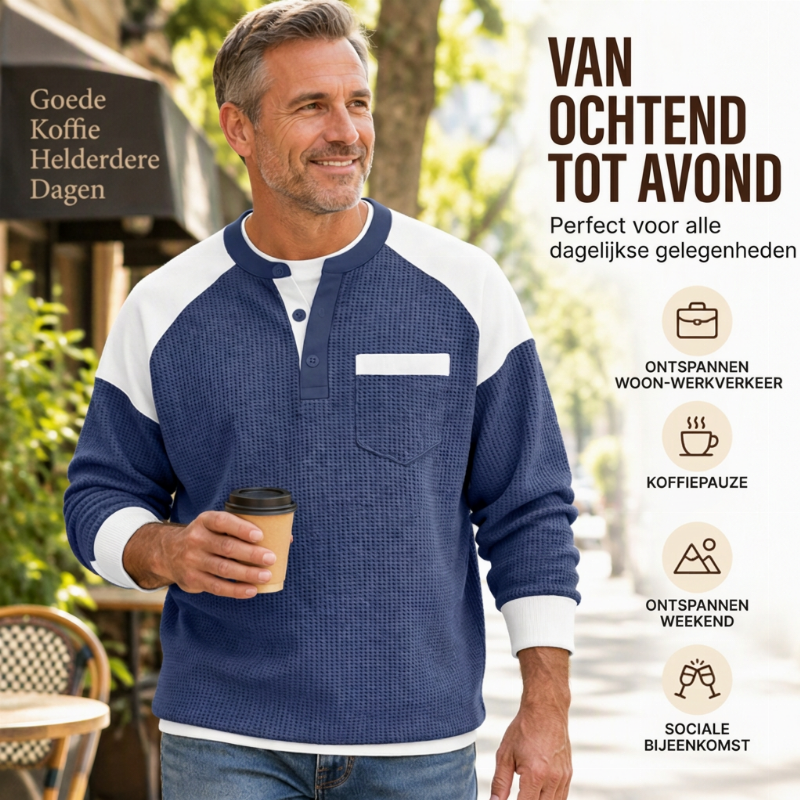 🔥Gratis verzending✈️Heren casual geblokte wafelgebreide henley-top