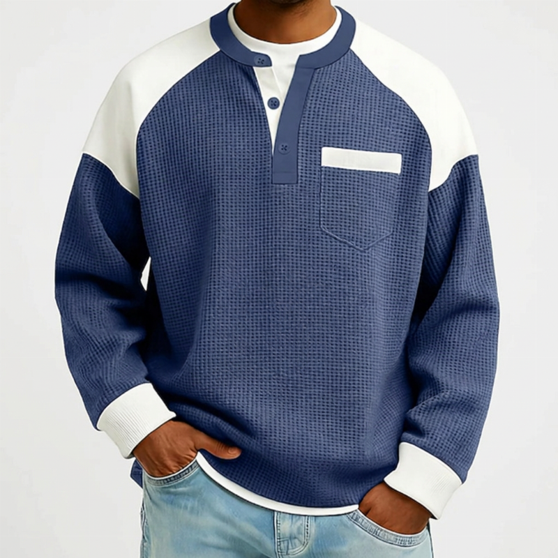 🔥Gratis verzending✈️Heren casual geblokte wafelgebreide henley-top