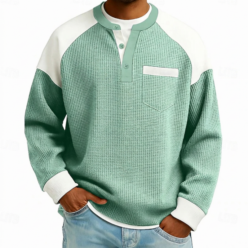 🔥Gratis verzending✈️Heren casual geblokte wafelgebreide henley-top