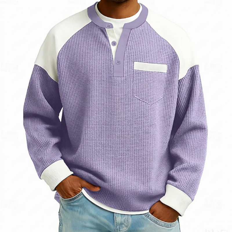 🔥Gratis verzending✈️Heren casual geblokte wafelgebreide henley-top
