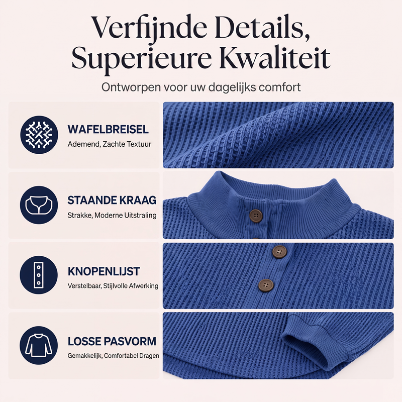 🔥Gratis verzending✈️Wafelgebreid Henley-sweatshirt voor dames