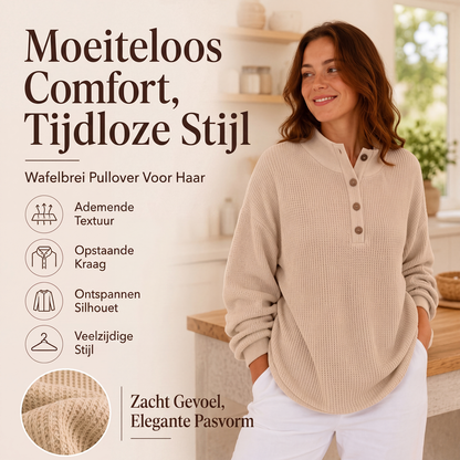 🔥Gratis verzending✈️Wafelgebreid Henley-sweatshirt voor dames