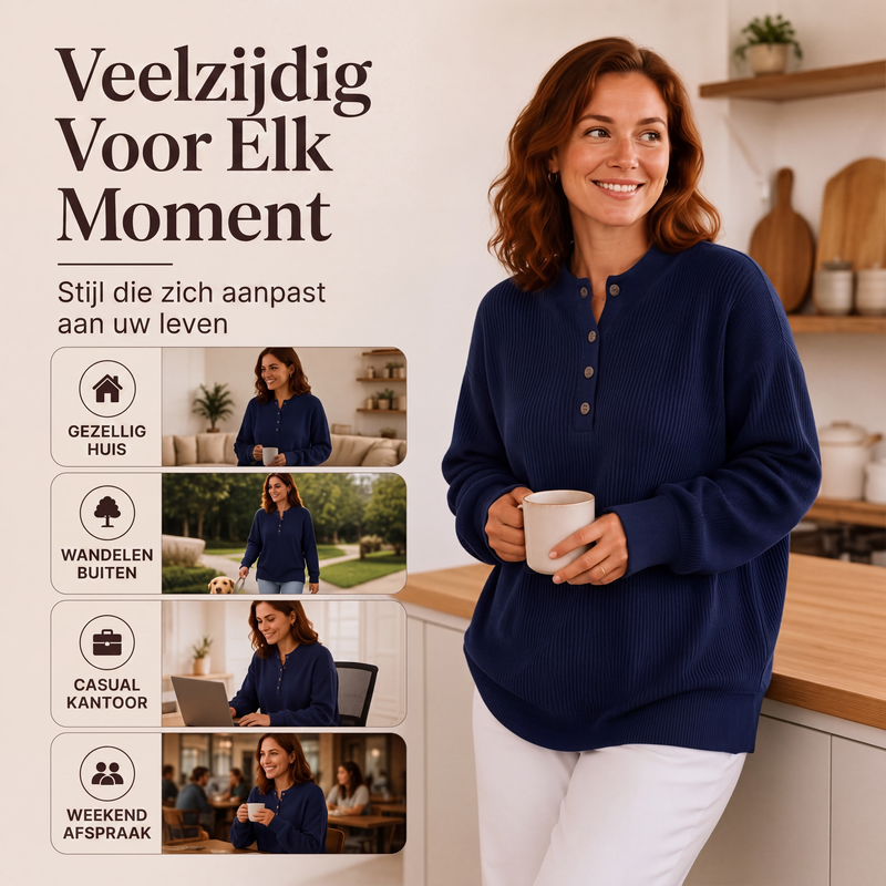 🔥Gratis verzending✈️Wafelgebreid Henley-sweatshirt voor dames