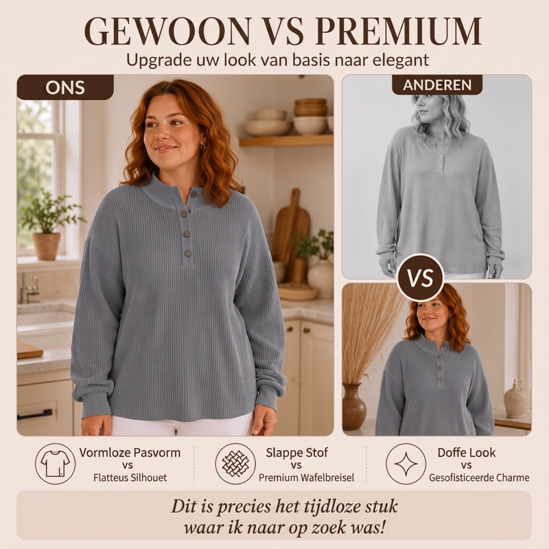🔥Gratis verzending✈️Wafelgebreid Henley-sweatshirt voor dames