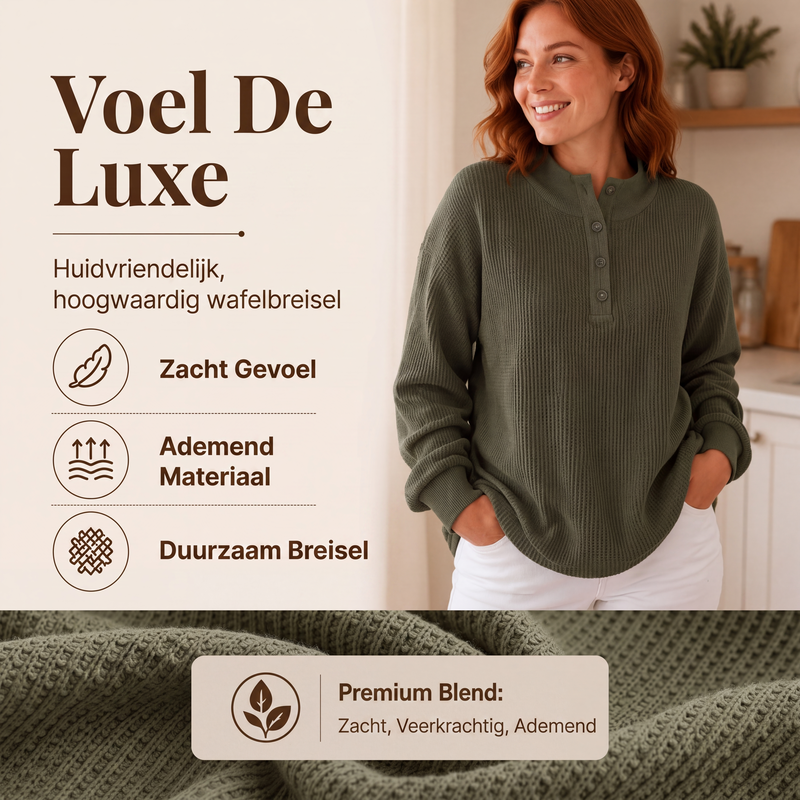 🔥Gratis verzending✈️Wafelgebreid Henley-sweatshirt voor dames